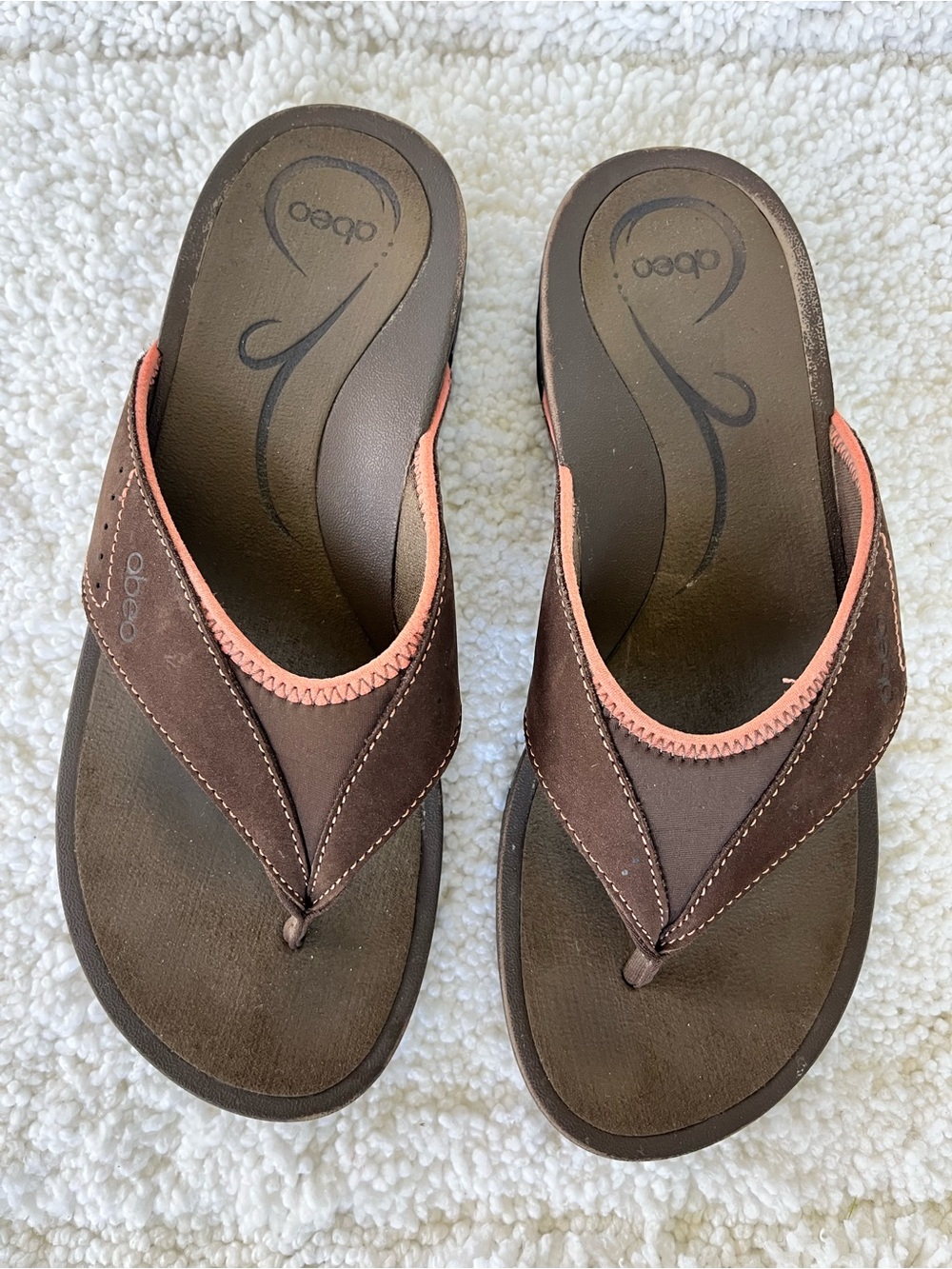 Abeo Balboa W400 Orthotic Comfort Thong Sandal Brown Coral Women's Sz 9N Leather
